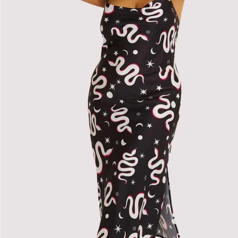 Black Midi Dress with White and Pink Snake Print NWT Kilo Brava